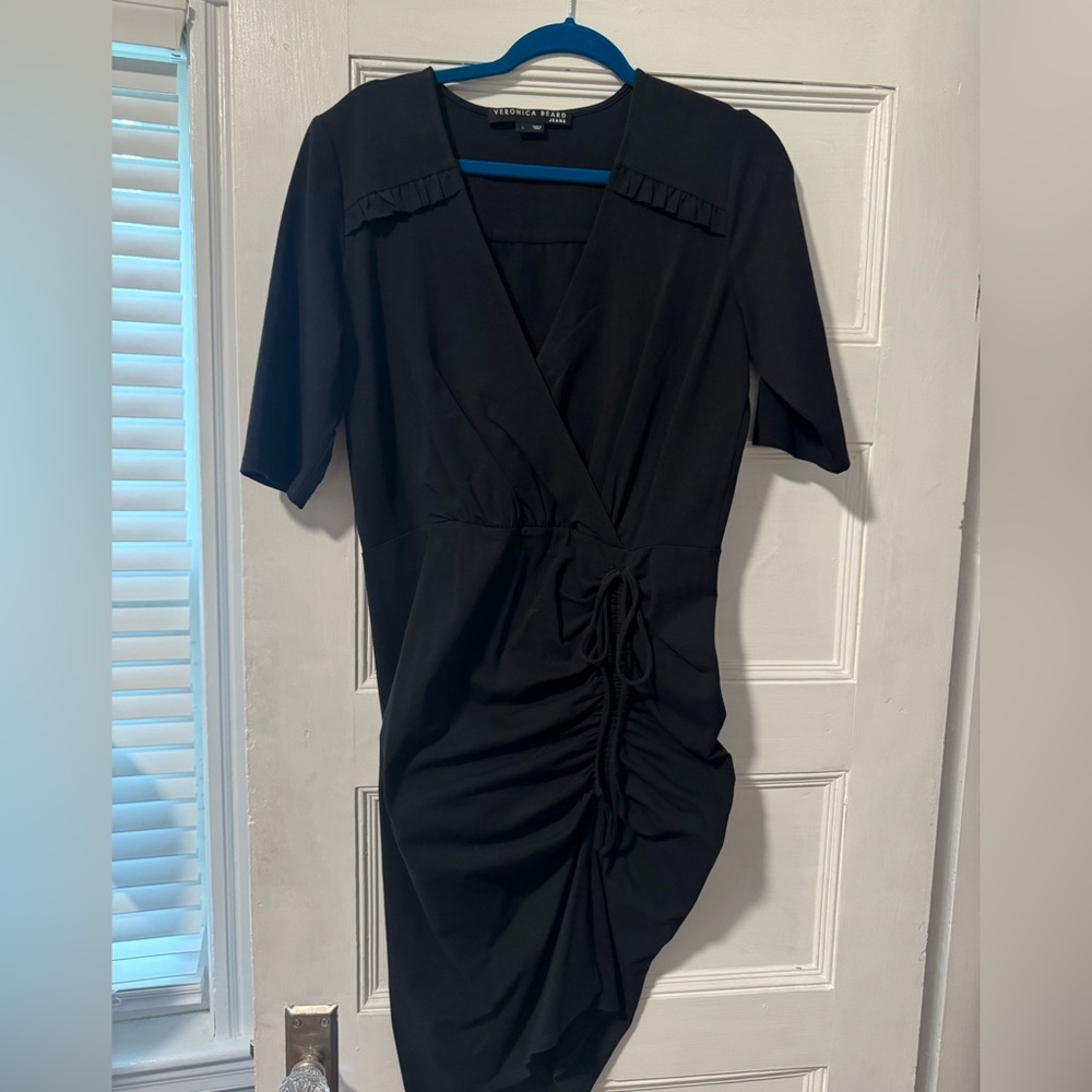 Veronica Beard Black Midi Dress with Drawstring Ruched Detail